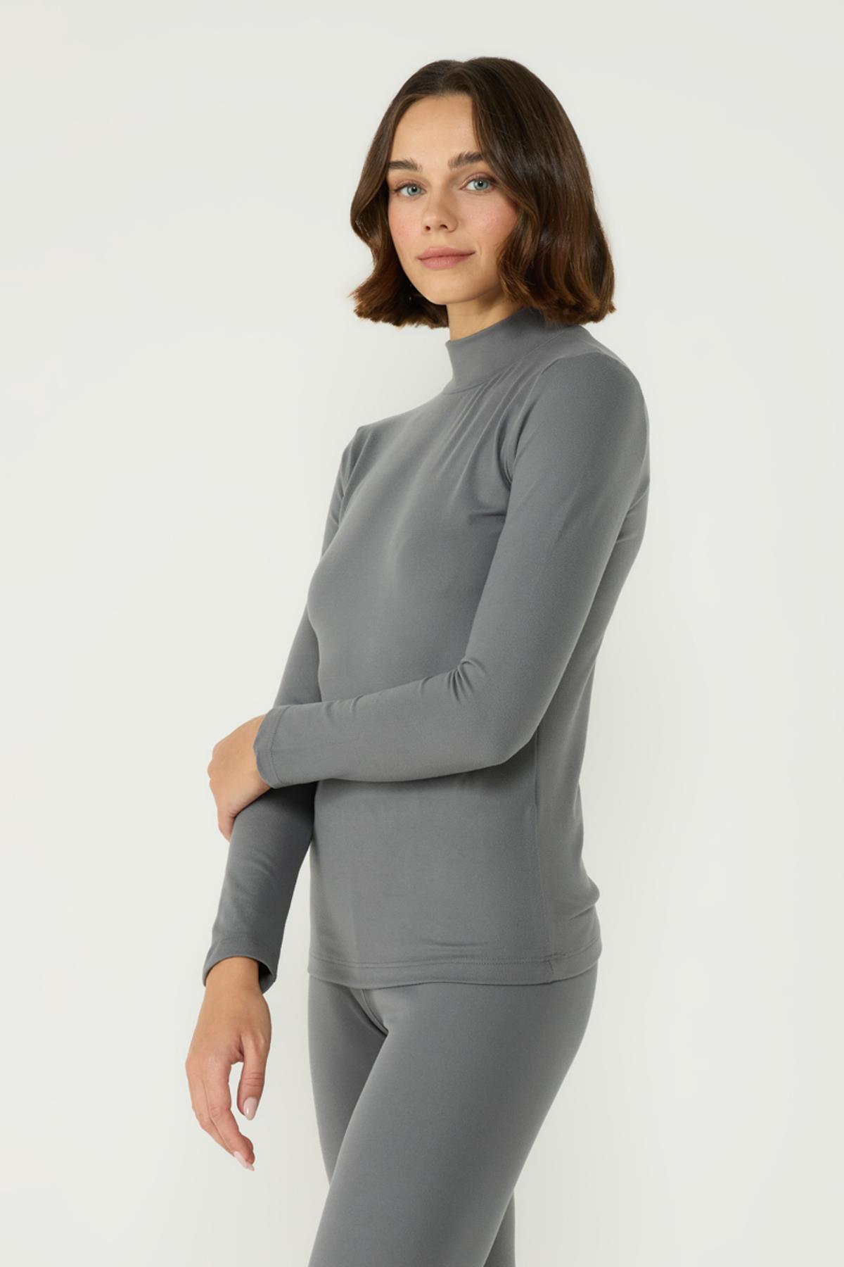 Kadın Uzun Kol Yakalı Termal Takım 405154 Füme