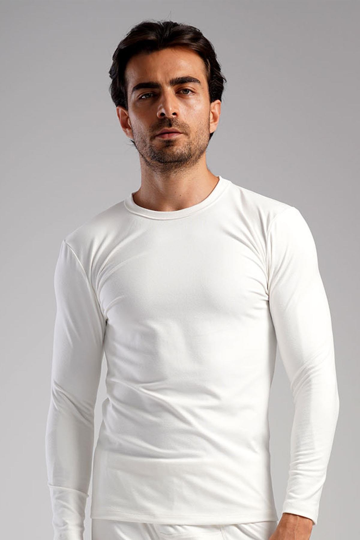 Erkek Uzun Kol Bisiklet Yaka Termal T-Shirt 409006 Ekru