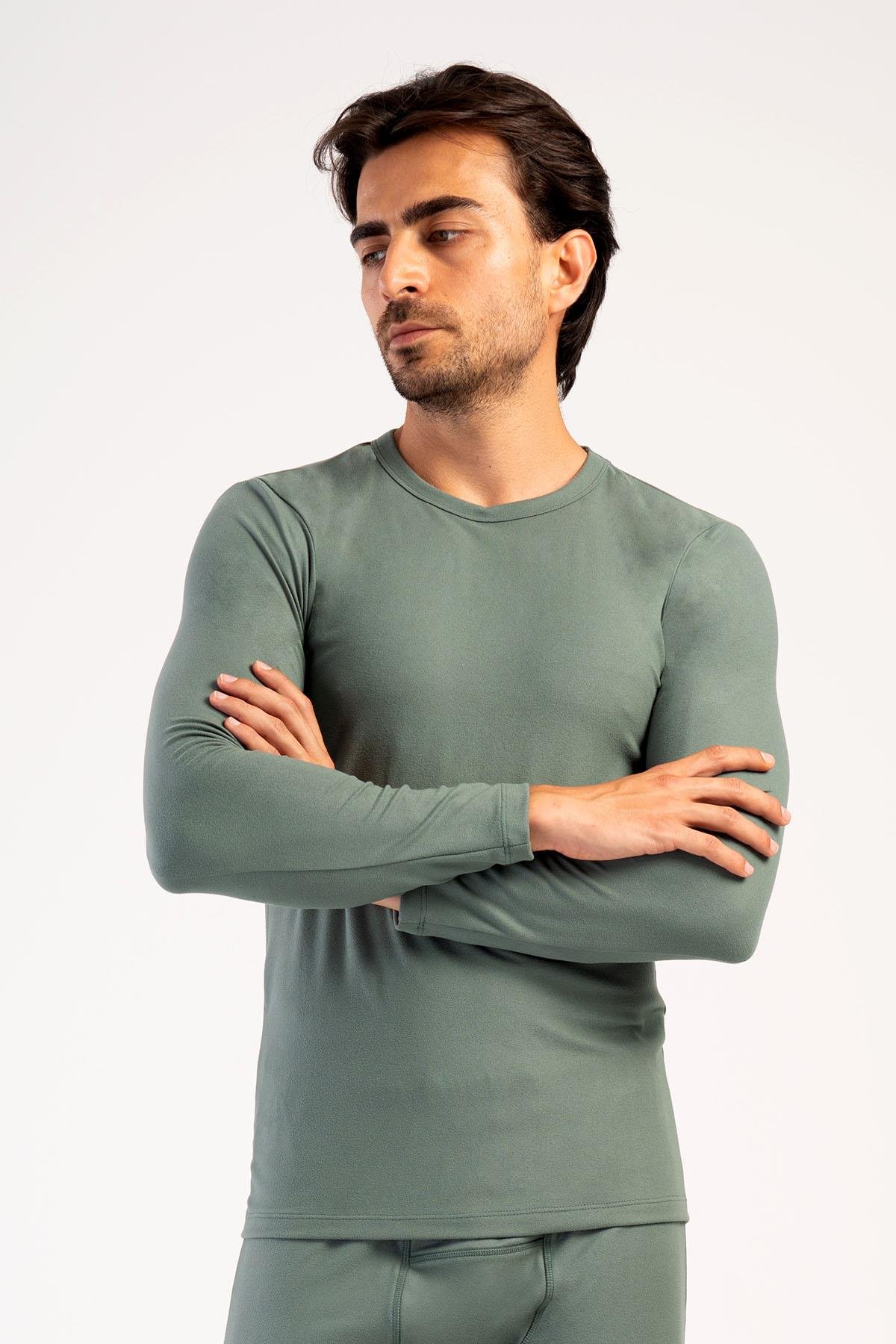 Erkek Uzun Kol Bisiklet Yaka Termal T-Shirt 409006 Haki