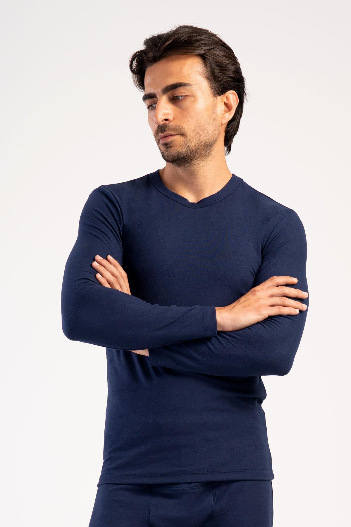 Erkek Uzun Kol Bisiklet Yaka Termal T-Shirt 409006 Lacivert