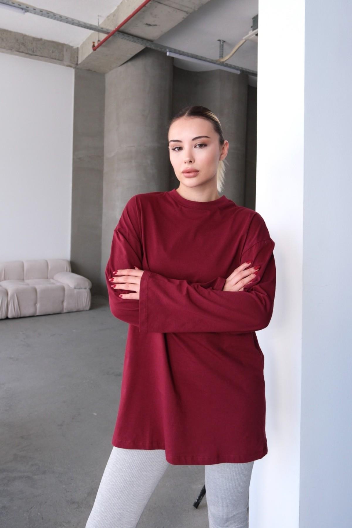 Geniş Kol Oversize 2'li Paket T-Shirt 964 Çağla/Bordo