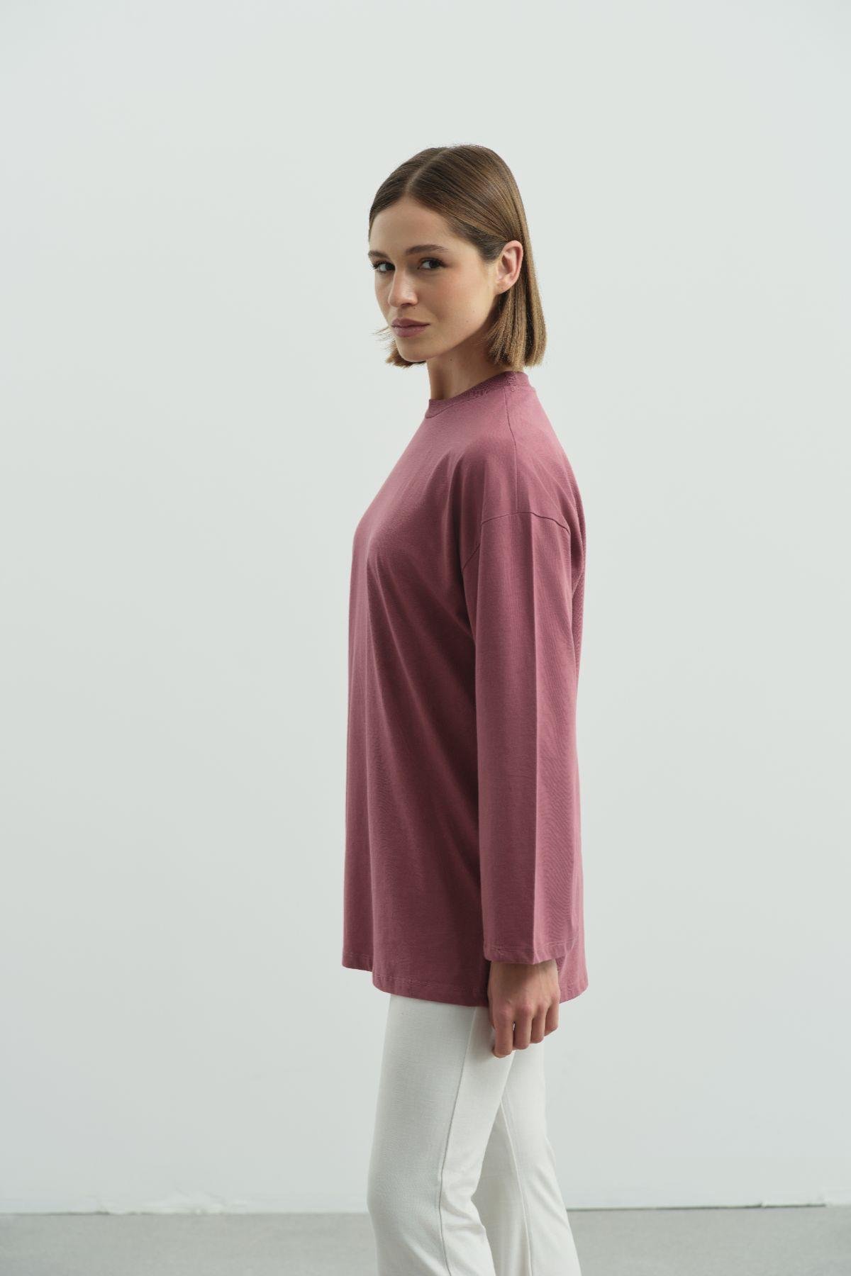 Geniş Kol Oversize 2'li Paket T-Shirt 964 Gül/Kahverengi