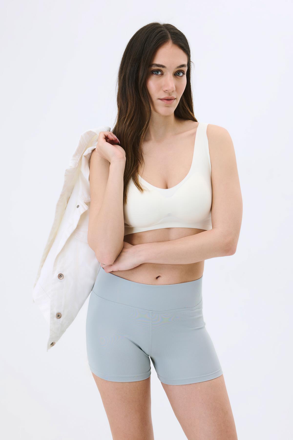 Active Kadın Yüksek Bel Şort Gri