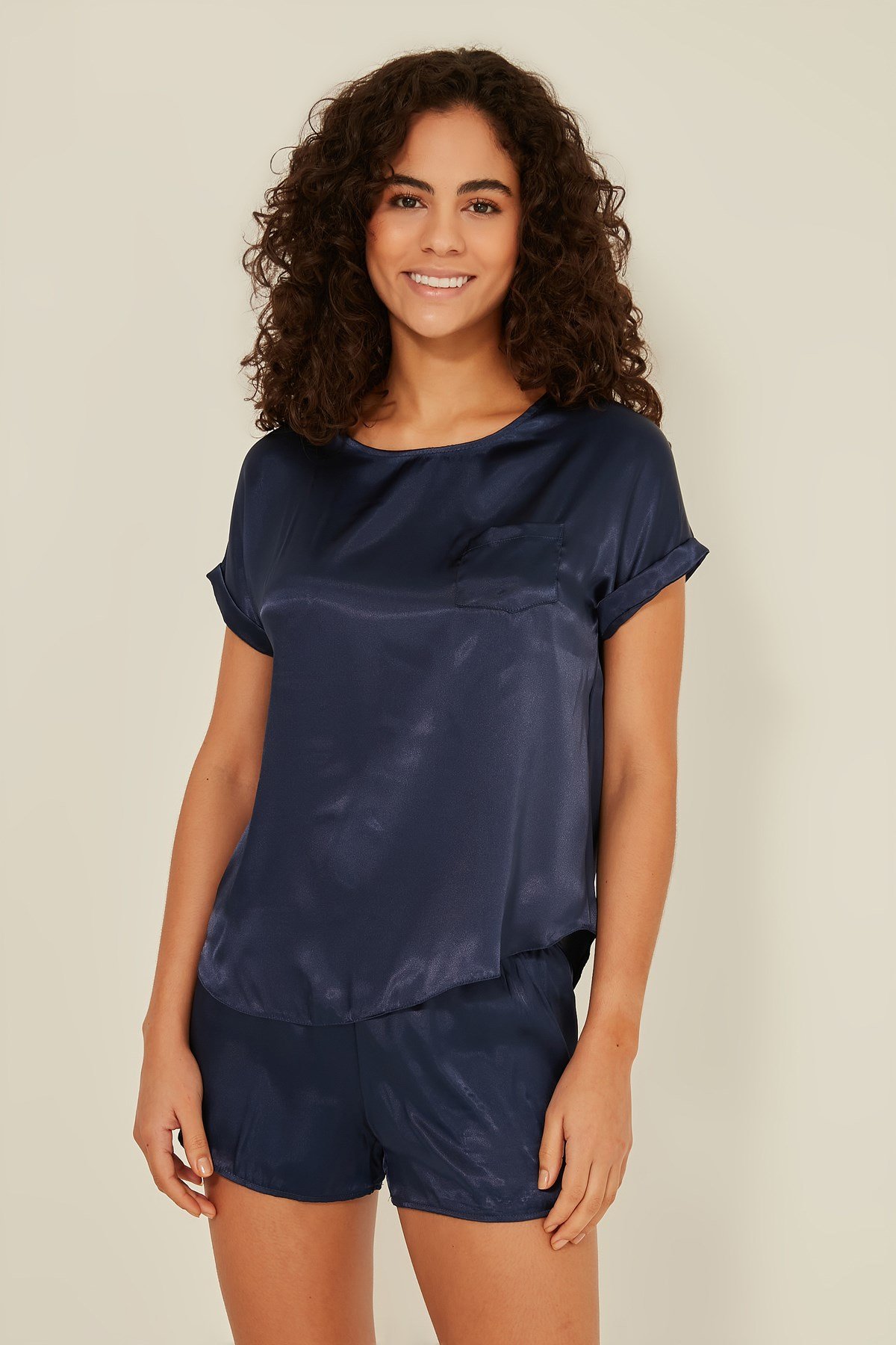 C&City 080 Women Satin Pyjama Set Navy Blue