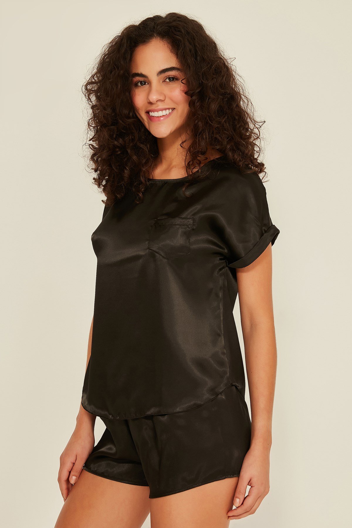 C&City 080 Women Satin Pyjama Set Black
