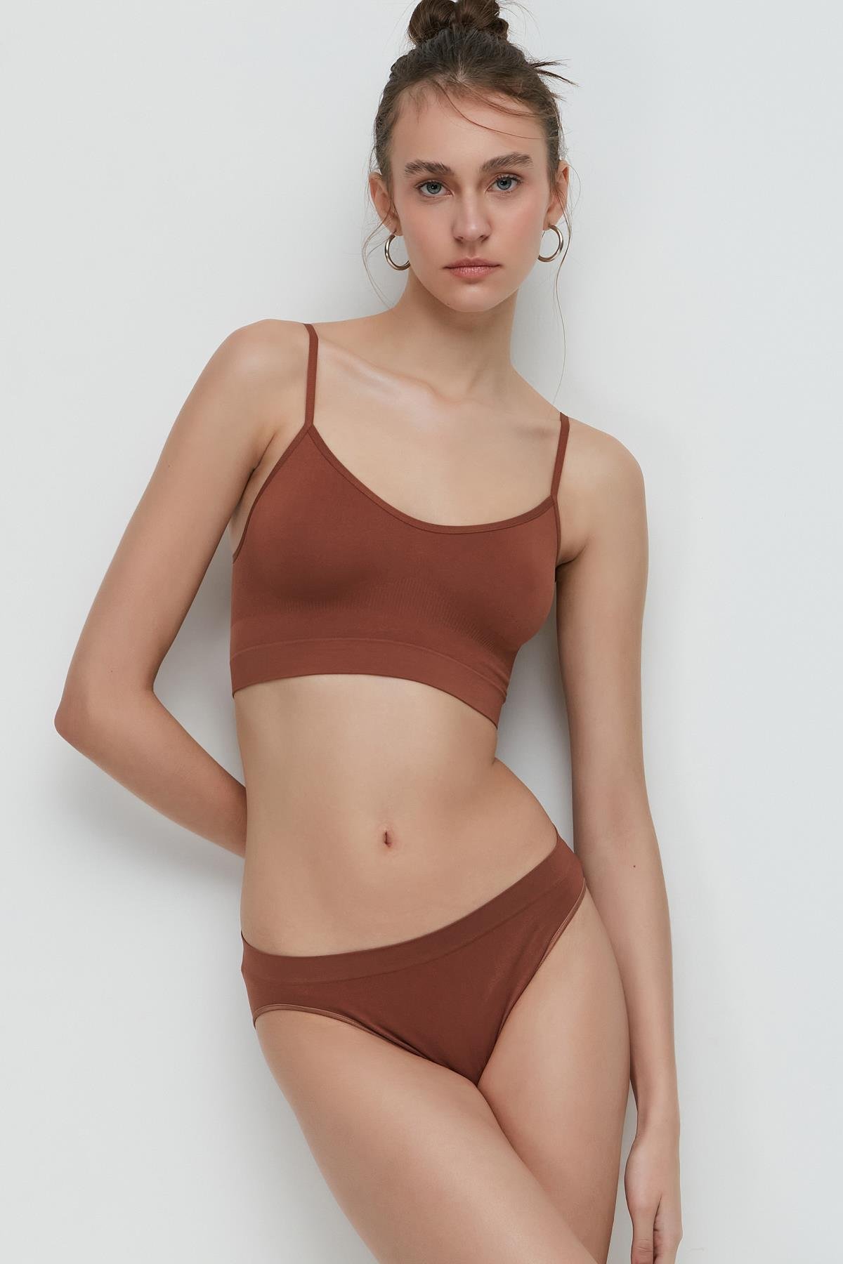 C&City Women Seamless Slip Panties 3001 Brown