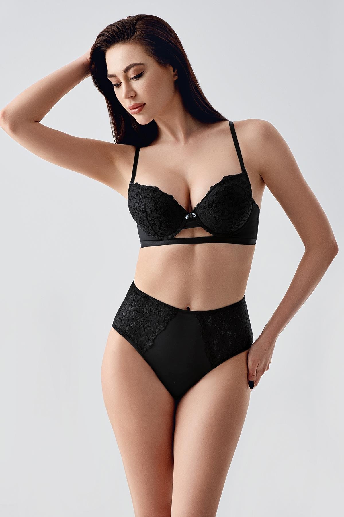 Unpadded Bra and Panty Set C14159 Black