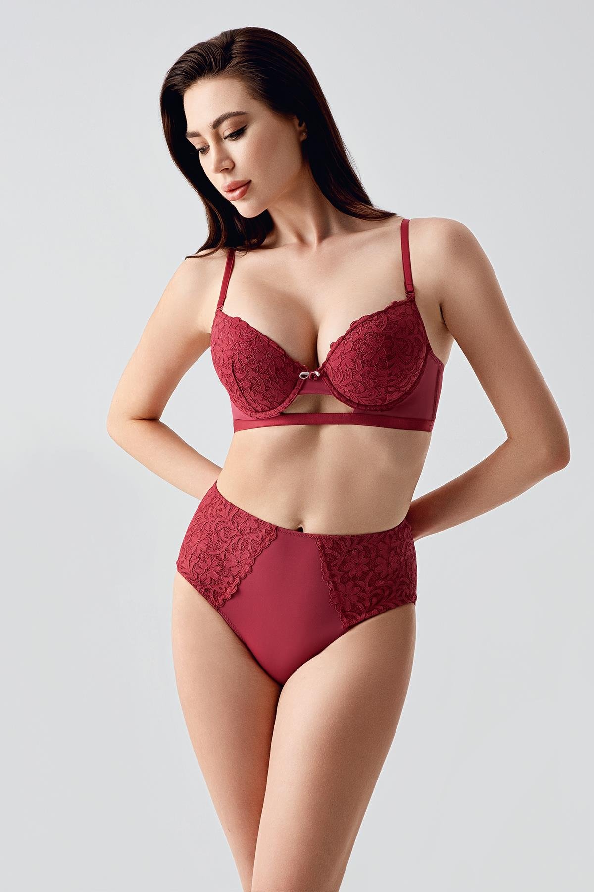 Unpadded Bra and Panty Set C14159 Burgundy