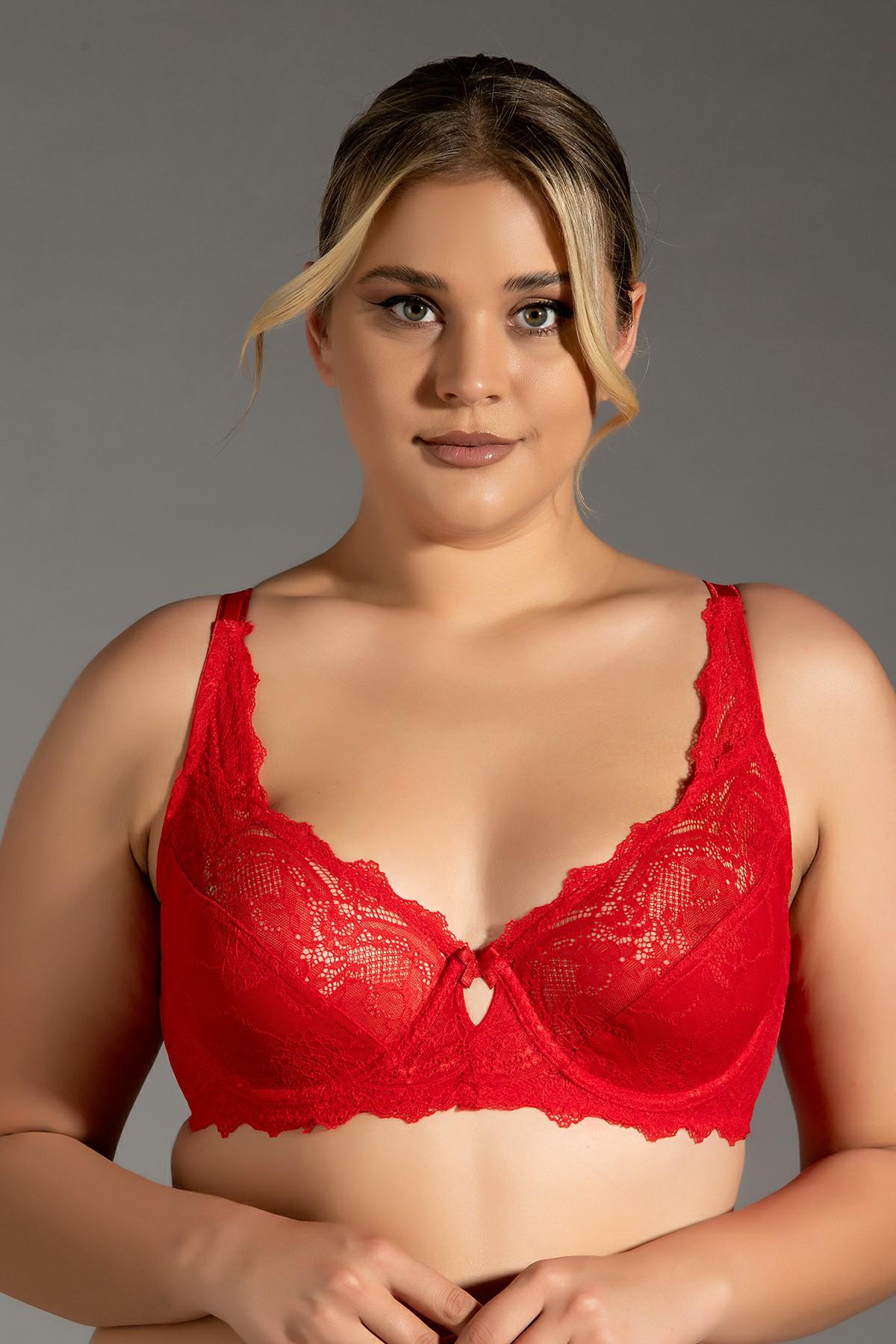 Lace Detail Minimizer Bra C12302 Red
