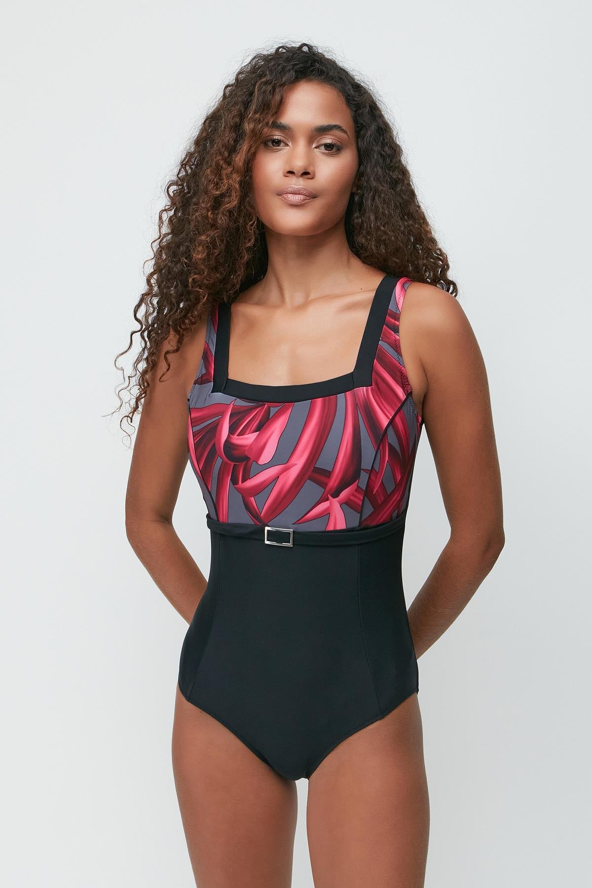 Square Neck Swimsuit 7753 Black/Red