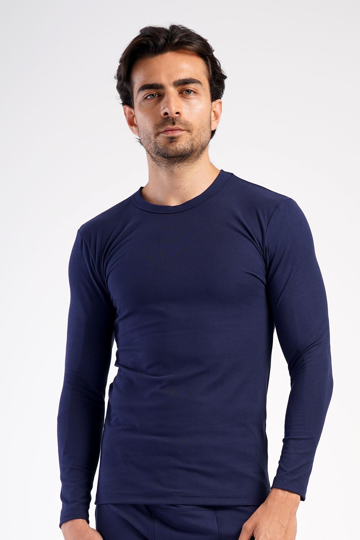 Erkek Uzun Kol Bisiklet Yaka Termal T-Shirt 409006 Lacivert