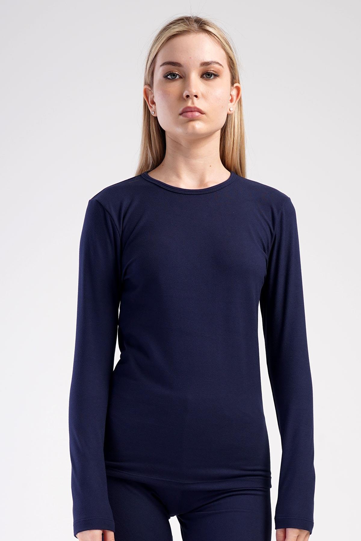 Kadın Uzun Kol Bisiklet Yaka Termal T-Shirt 409008 Lacivert