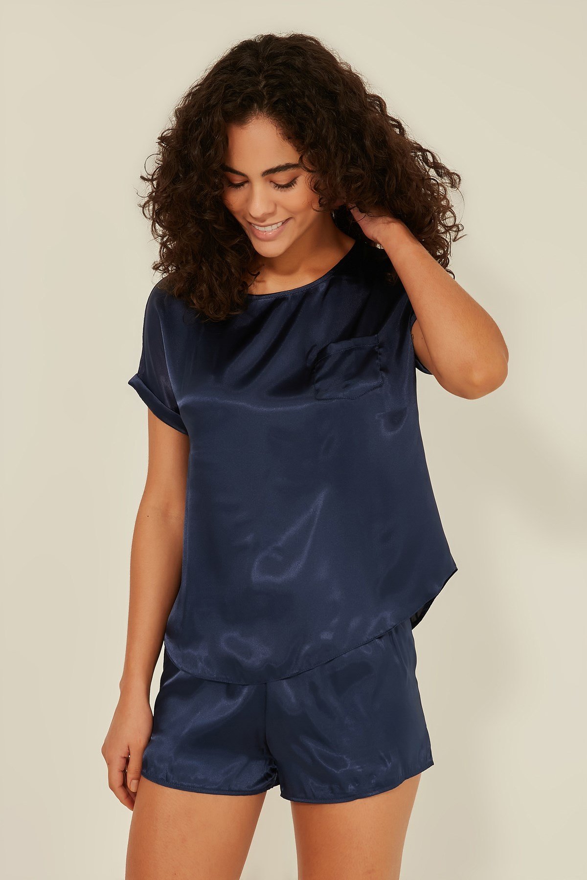C&City 080 Women Satin Pyjama Set Navy Blue