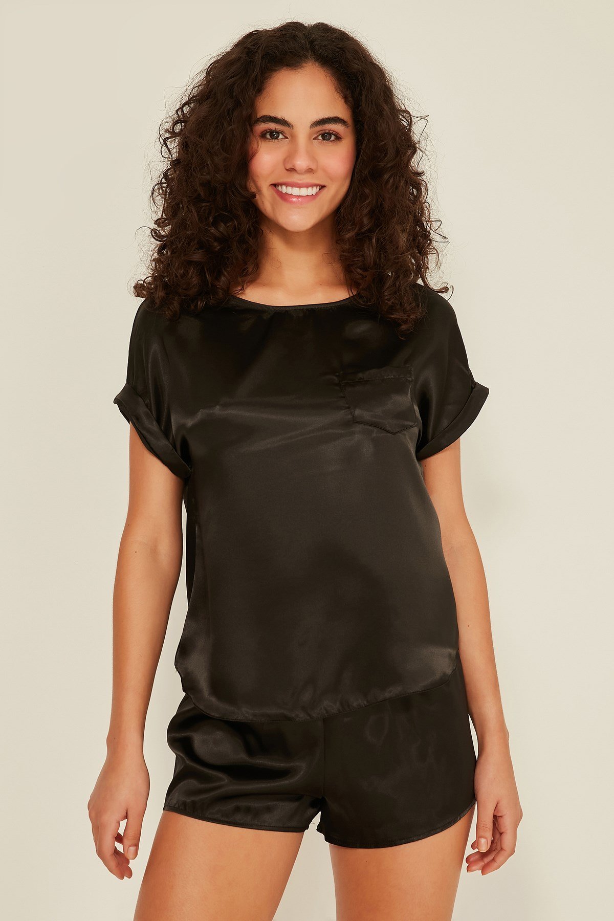 C&City 080 Women Satin Pyjama Set Black