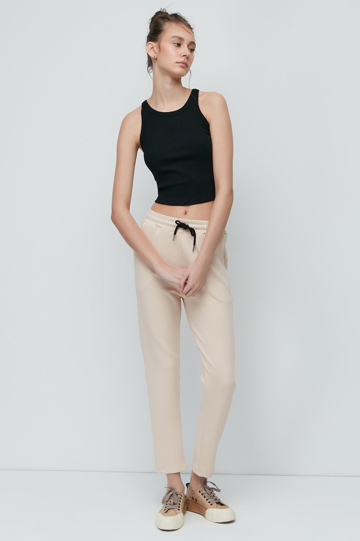 C&City Düz Paça Yandan Cepli Eşofman Altı 801 Füme Cream Color