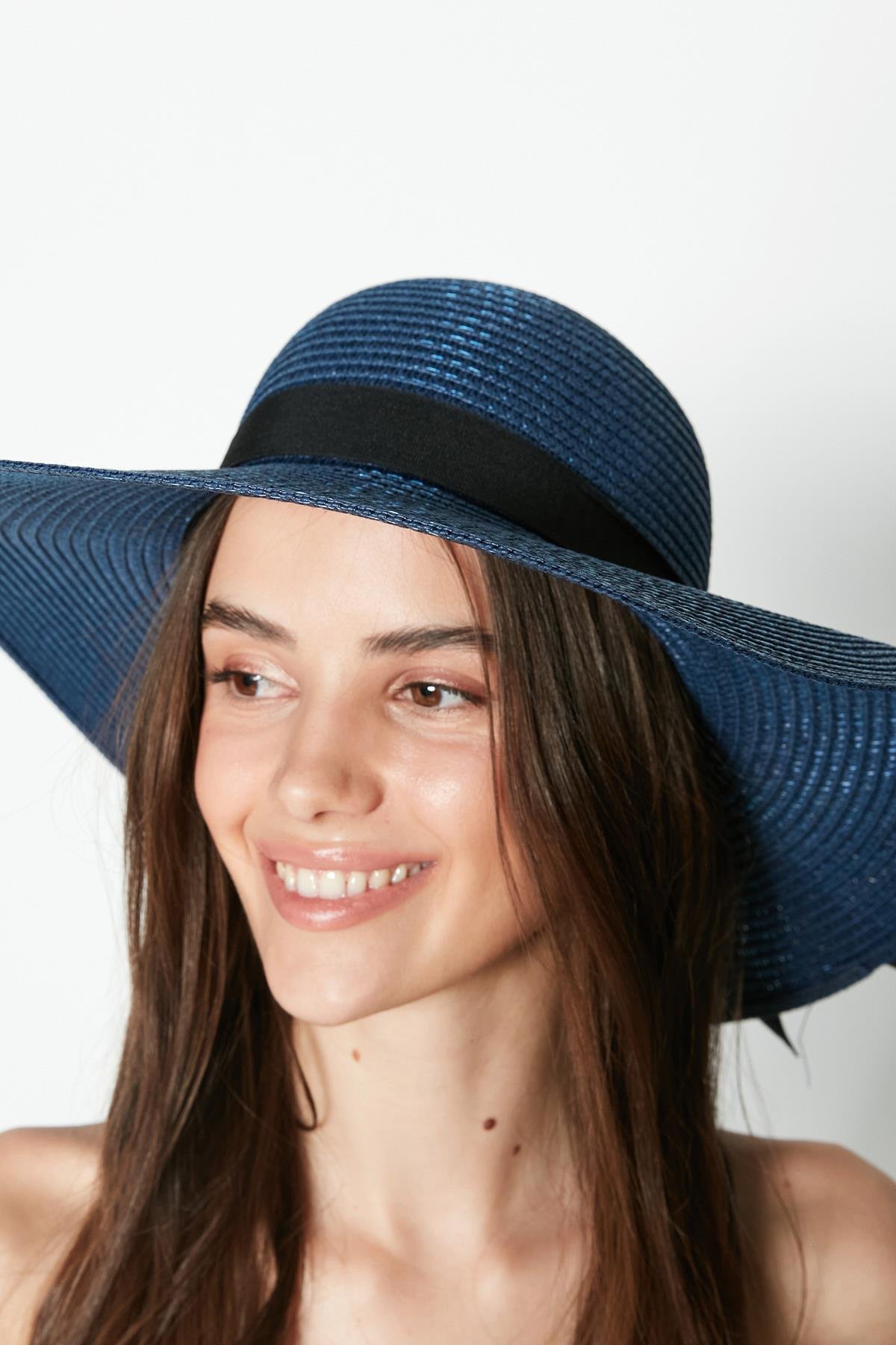 C&City Hasır Plaj Şapkası Y23730-26 Vizon Navy Blue