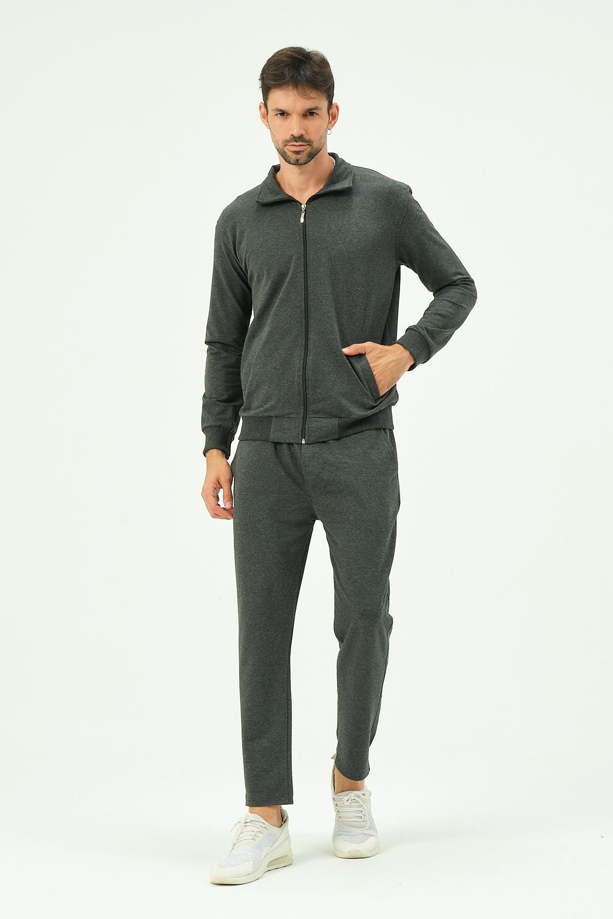 C&City Men Collared Front Zippered Straight Leg Tracksuit 8701 Anthracite