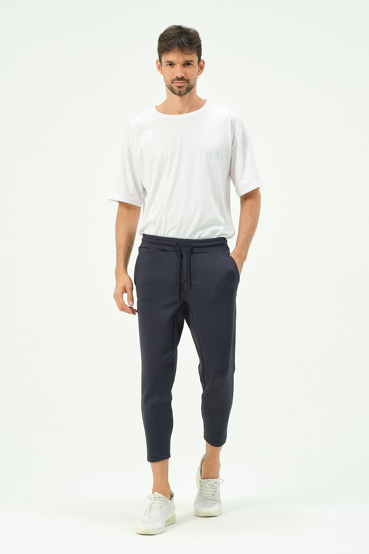 C&City Men Straight Leg Waist Detail Sweatpants 855  Navy Blue
