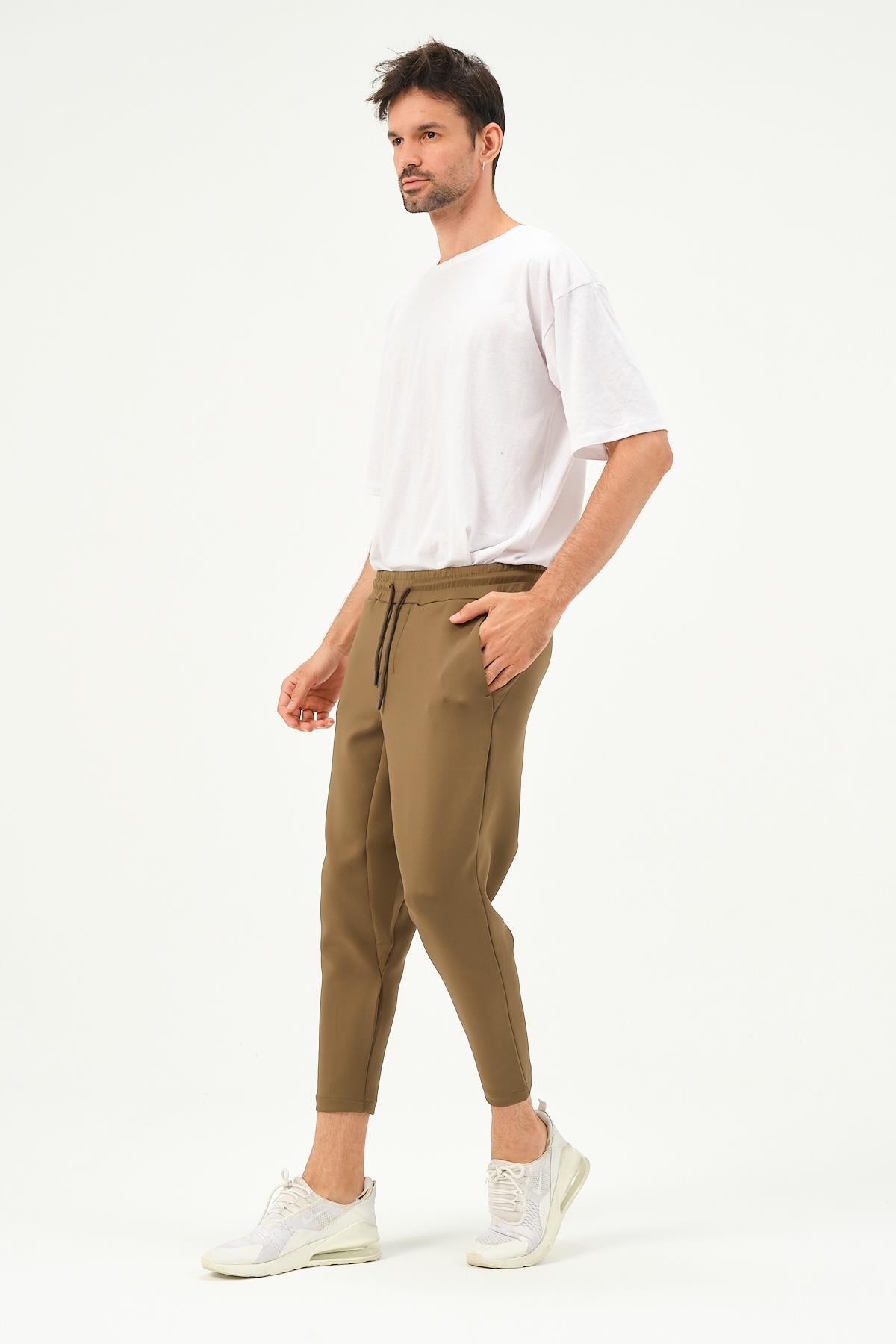 C&City Men Straight Leg Waist Detail Sweatpants 855  Khaki