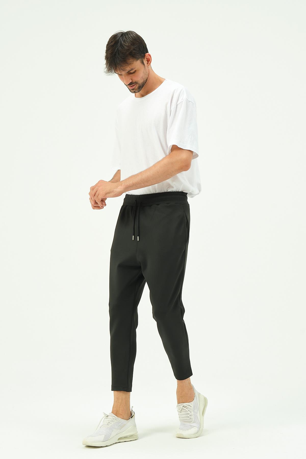 C&City Men Loose Cut Straight Leg Sweatpants with Back Pocket 856 Black