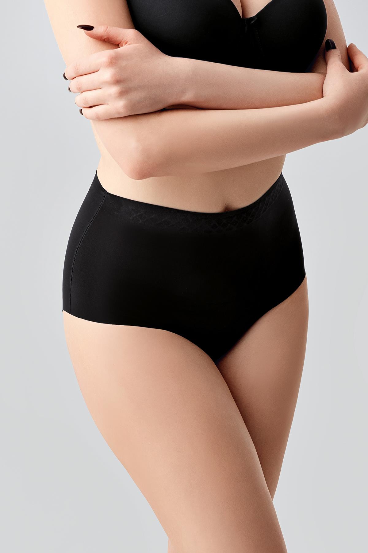 Plus Size Non-Slip High-Waisted Laser Cut Panties C19201 Black