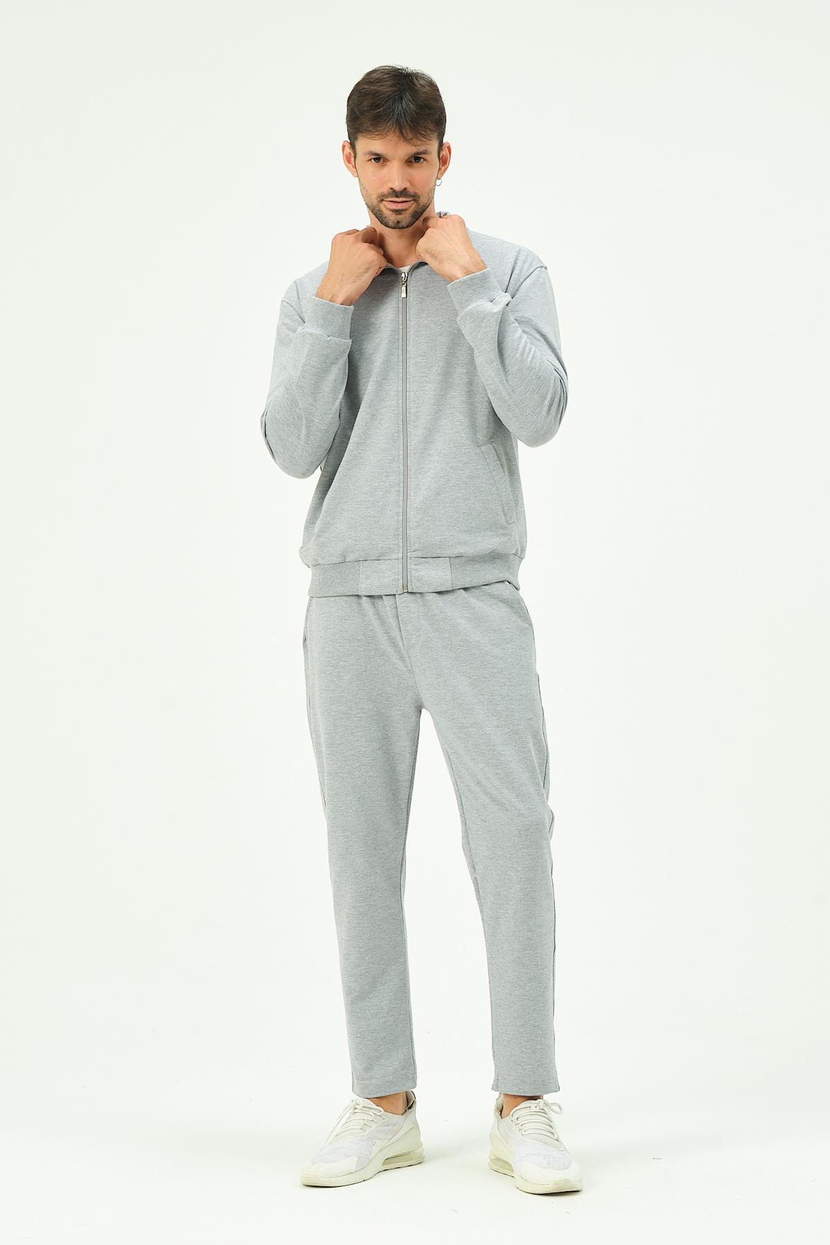 C&City Men Collared Front Zippered Straight Leg Tracksuit 8701 Grey