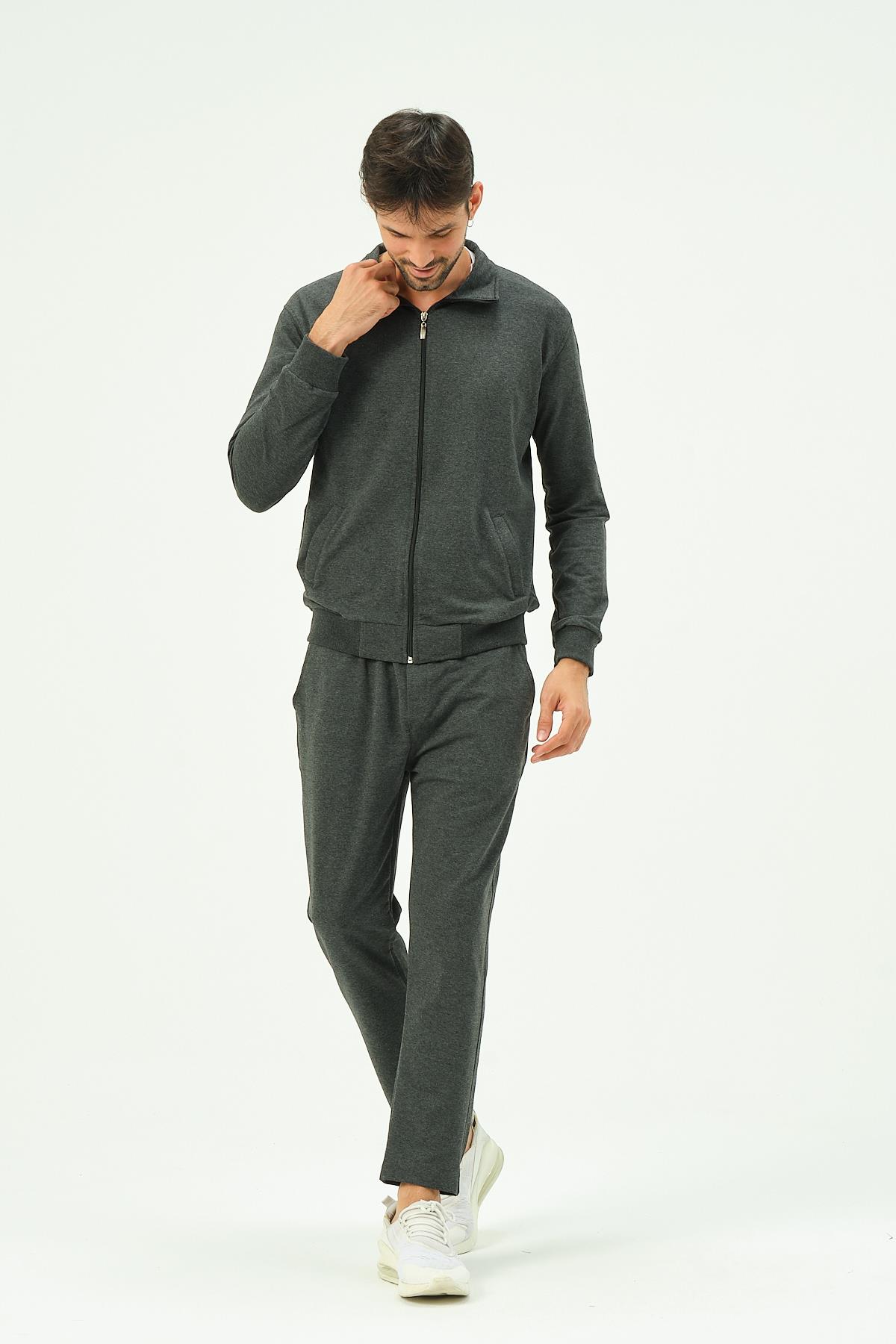 C&City Men Collared Front Zippered Straight Leg Tracksuit 8701 Anthracite
