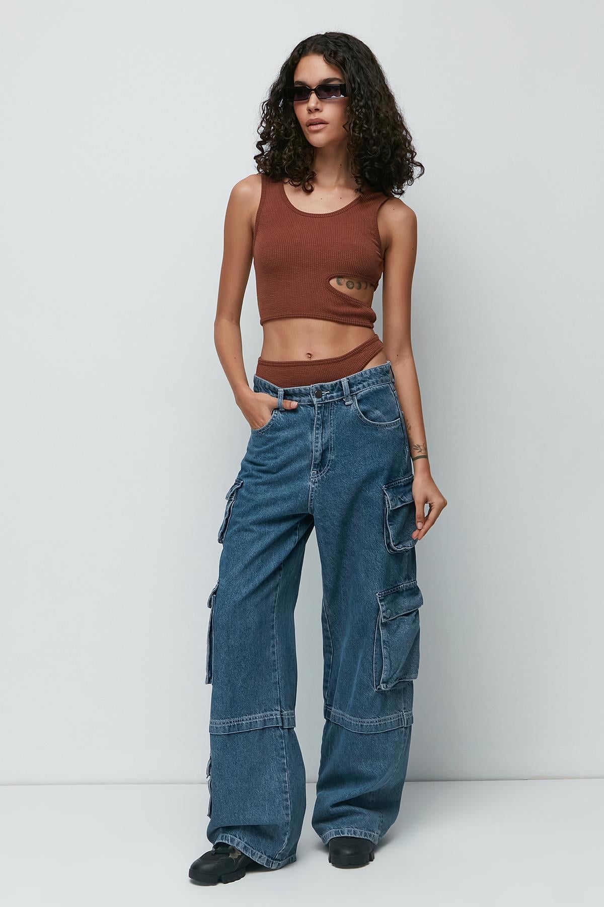 C&City Ribbed Low-cut Crop Panty Set 9135 Brown