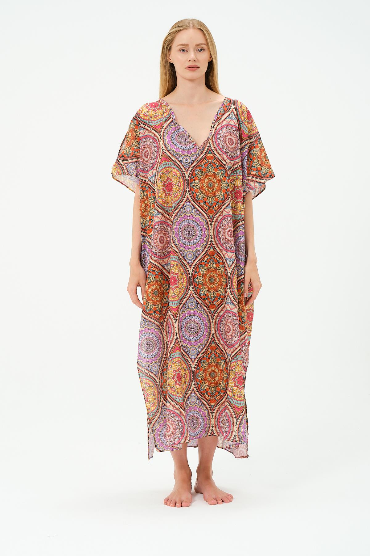 Büyük Beden Pareo Plaj Elbisesi 22330 Turuncu