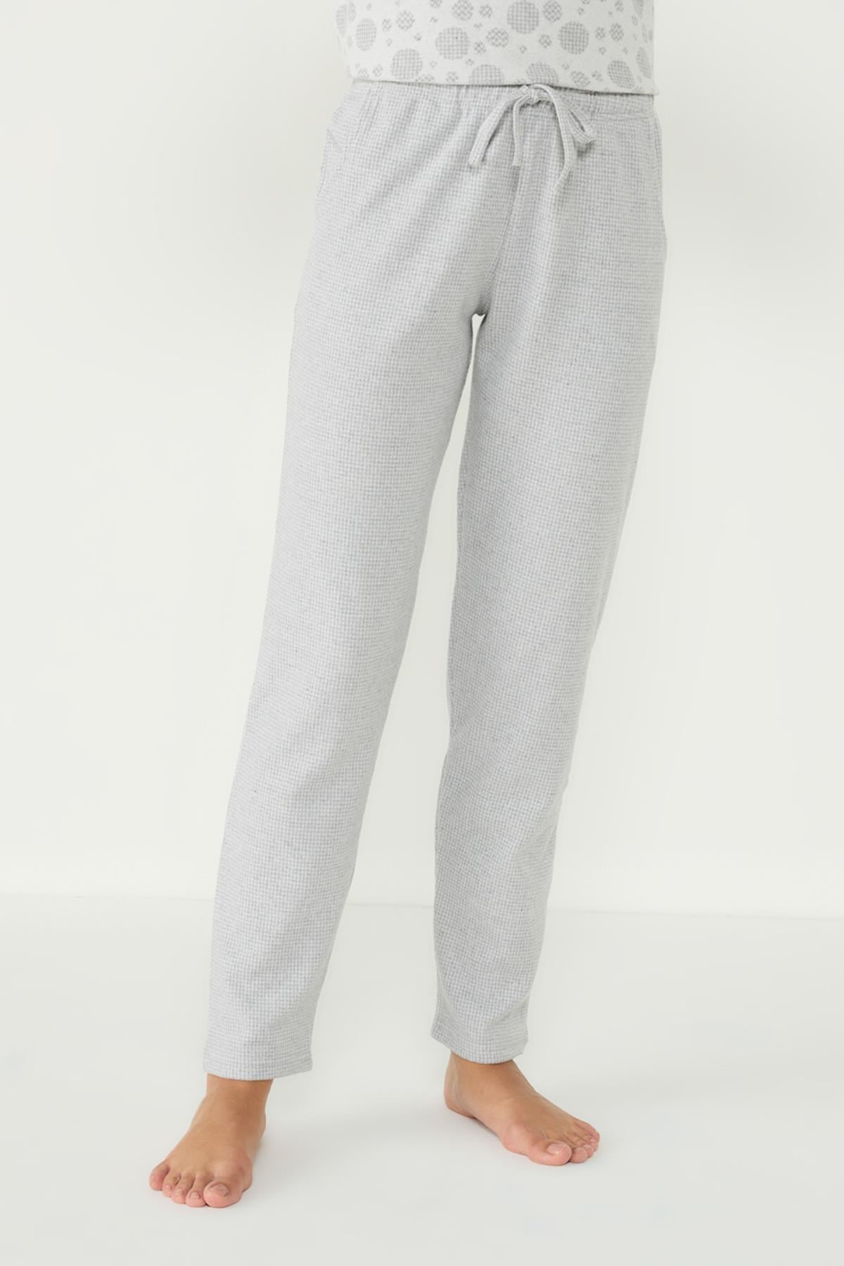 Jakarlı Patlı Uzun Kol Cepli Pijama Takım 402030 Açık Gri