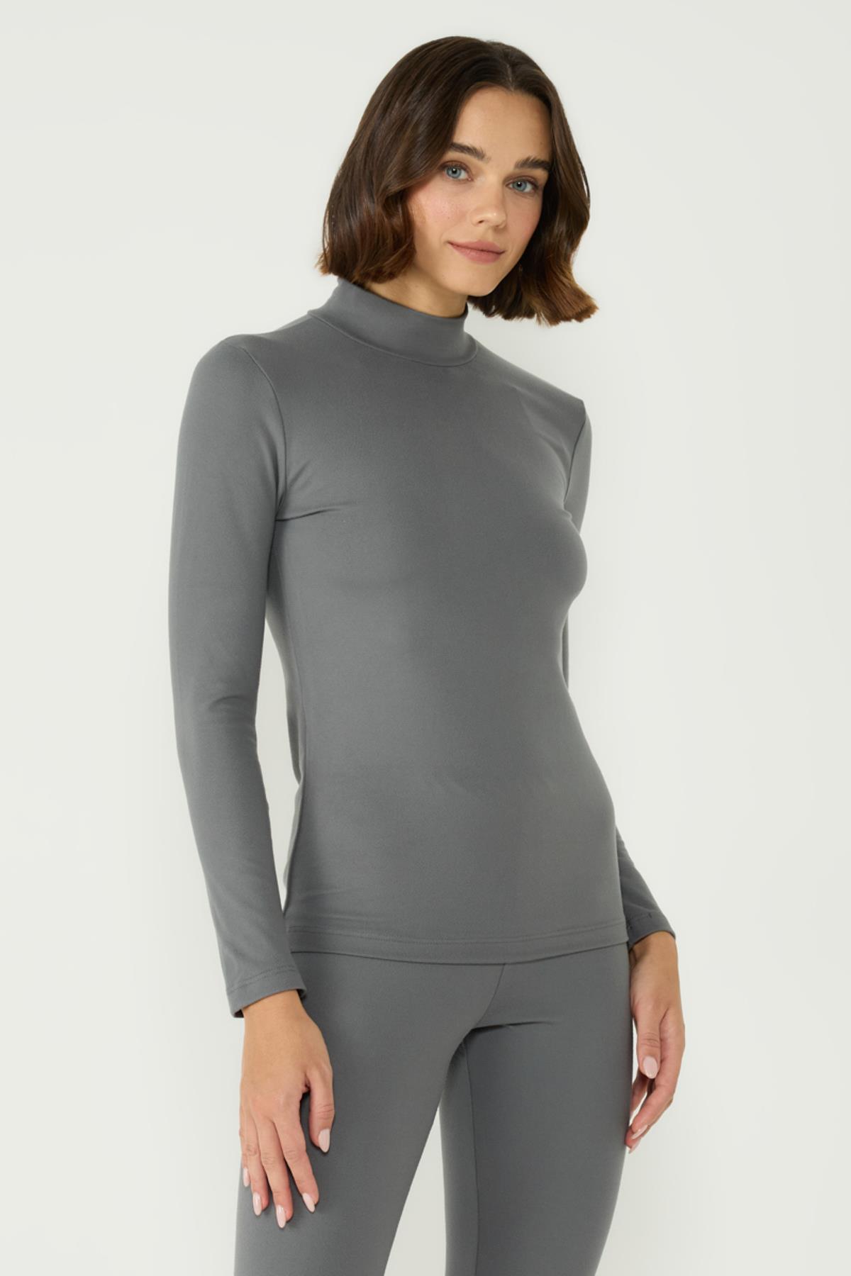 Kadın Uzun Kol Yakalı Termal Takım 405154 Füme