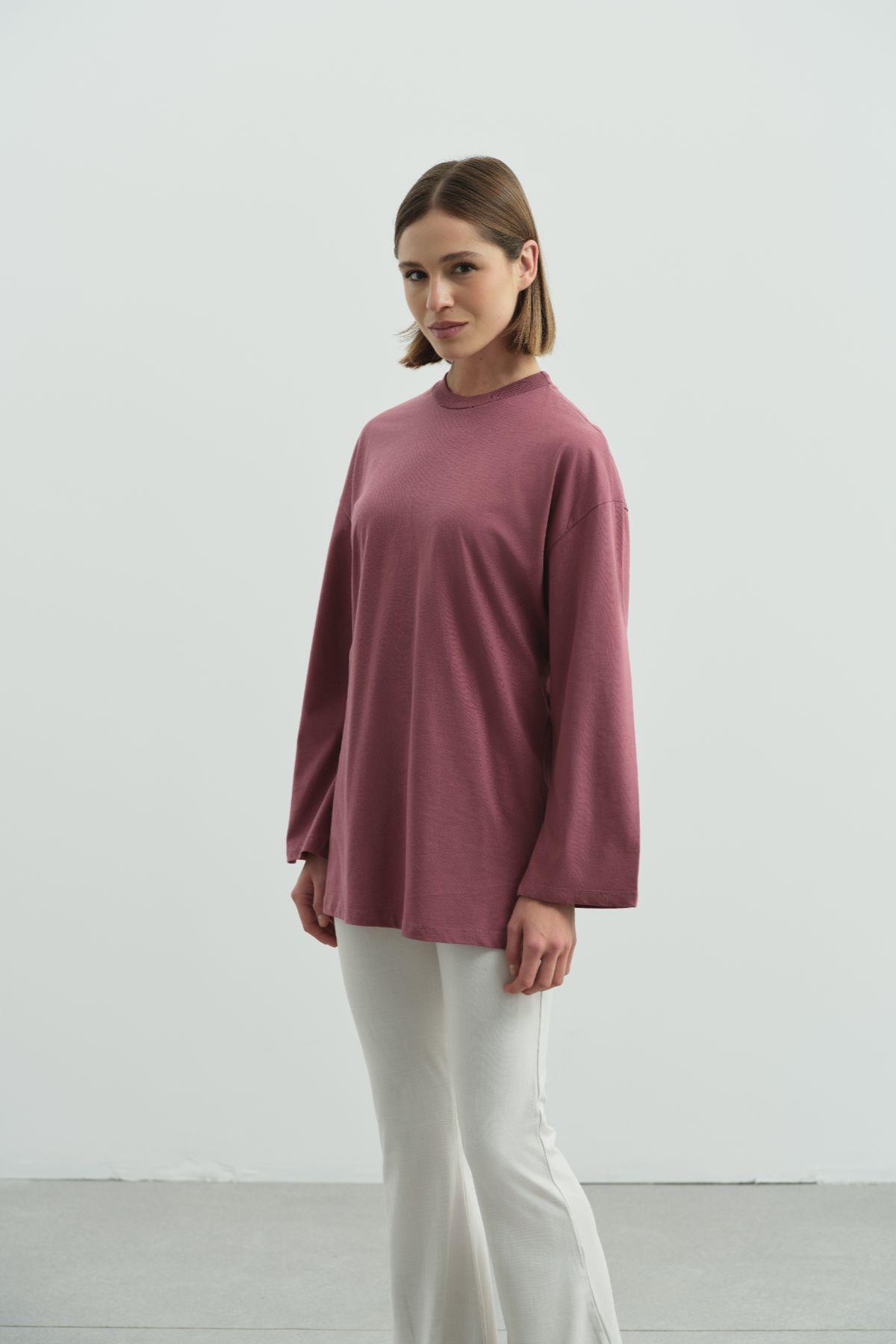 Geniş Kol Oversize 2'li Paket T-Shirt 964 Gül/Kahverengi
