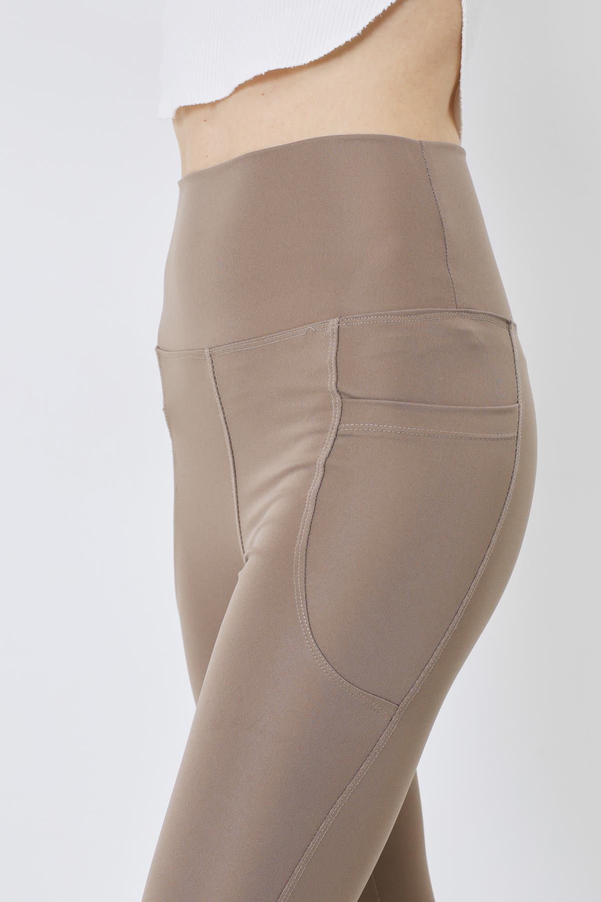 Pocketed High-Waisted Spanish Flare Long Sport Leggings 9405 Brown