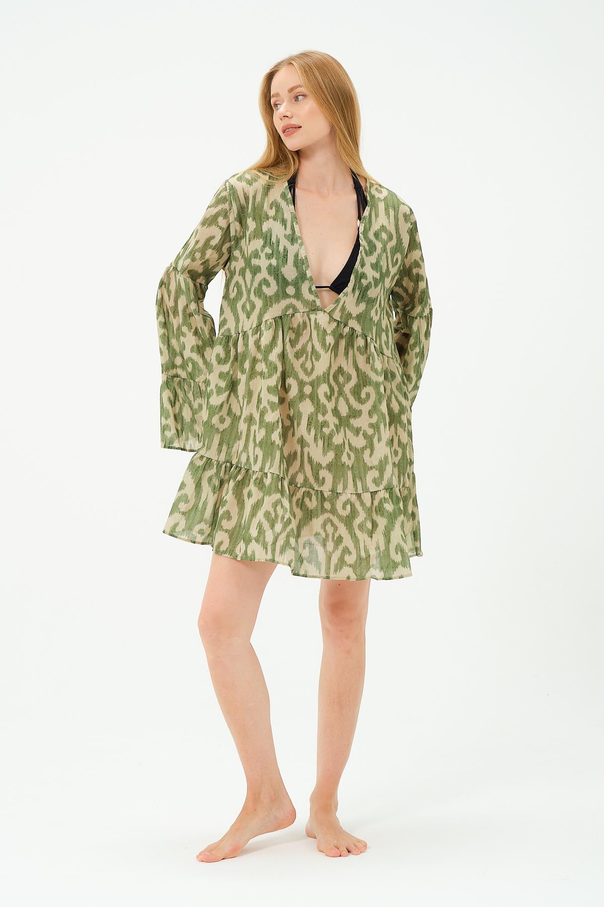 Pareo Plaj Elbisesi 22329 Yeşil/Sarı