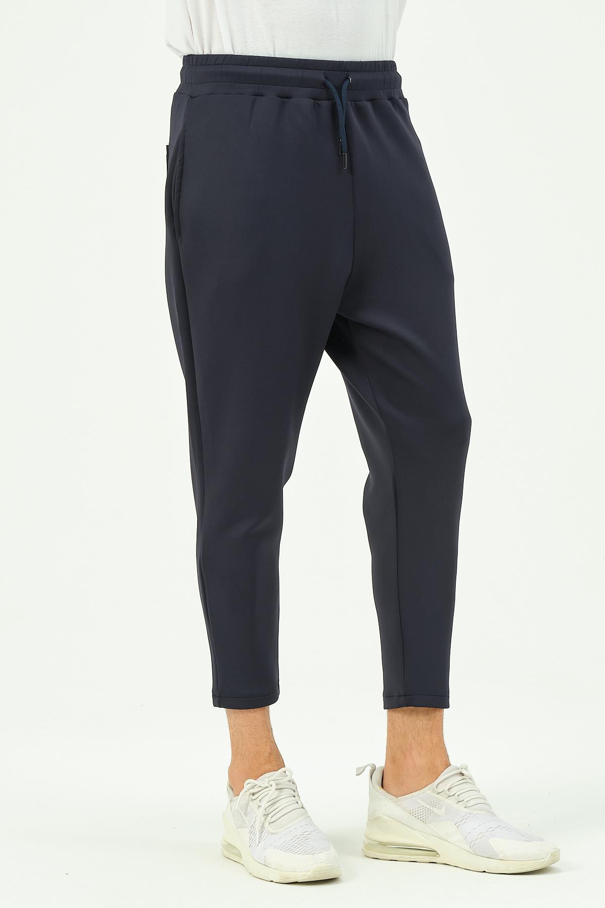 C&City Men Loose Cut Straight Leg Sweatpants with Back Pocket 856 Navy Blue
