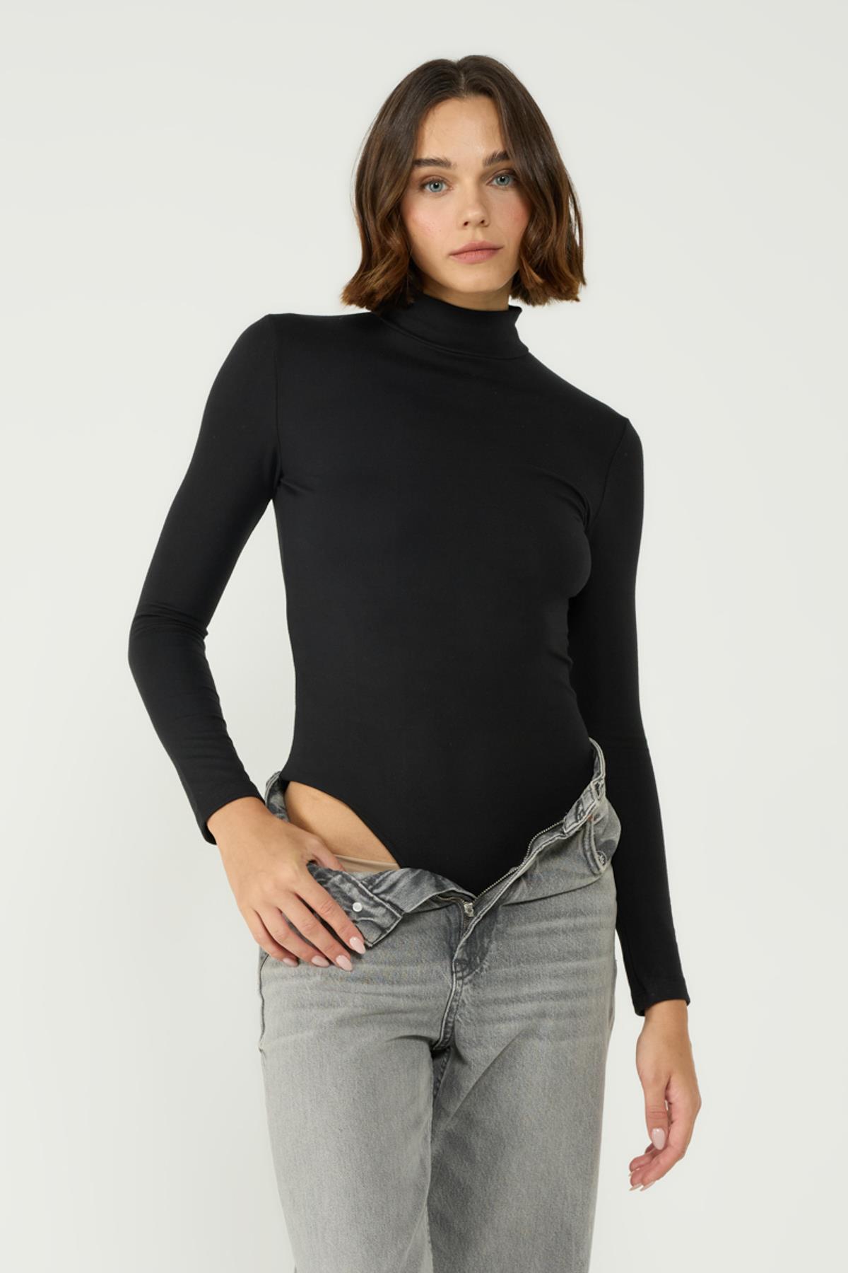 Kadın Yakalı Çıtçıtlı Termal Body 405155 / 409004 Siyah