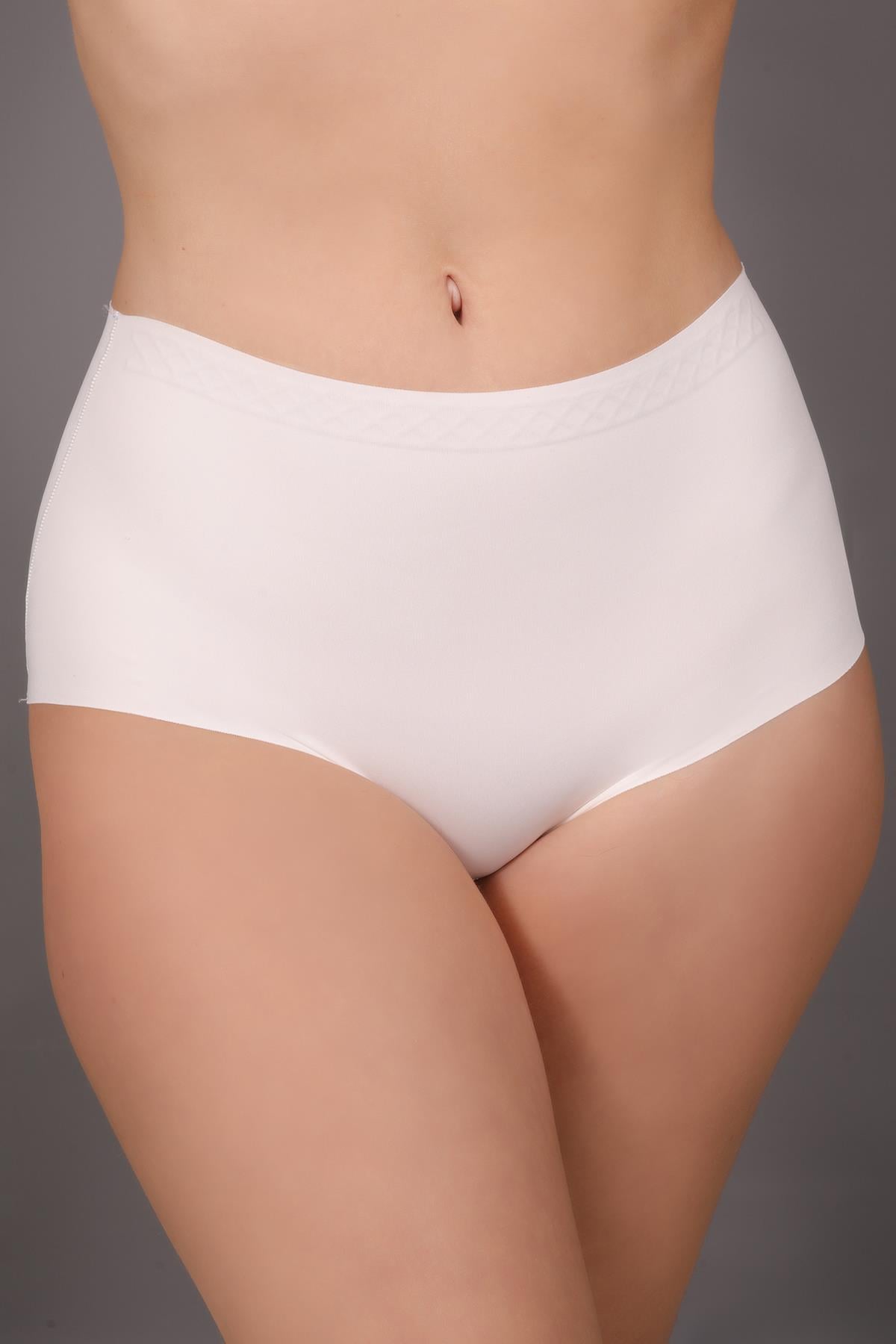 Plus Size Non-Slip High-Waisted Laser Cut Panties C19201 Ecru