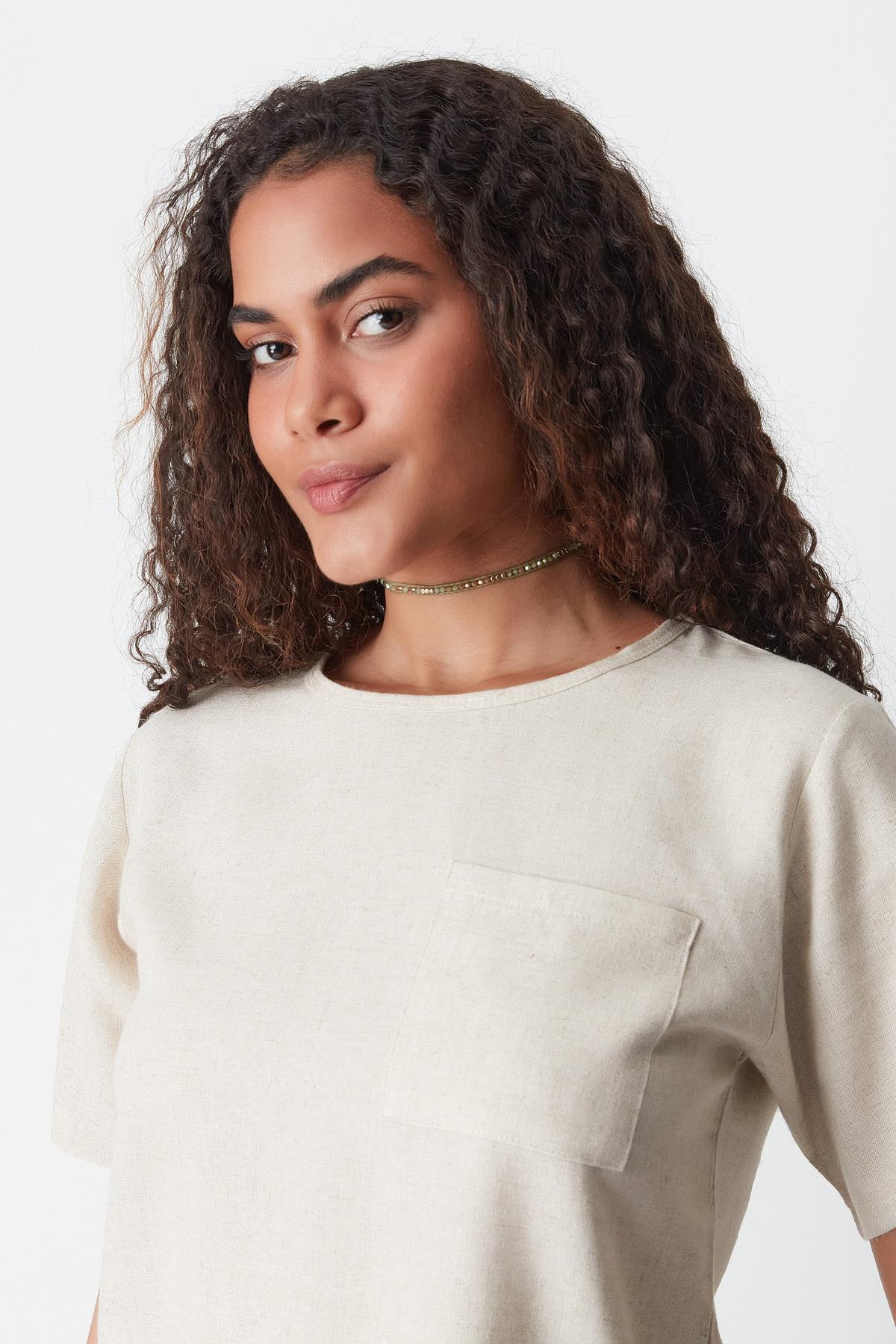 Linen String Strap Tank Set 9160 Beige