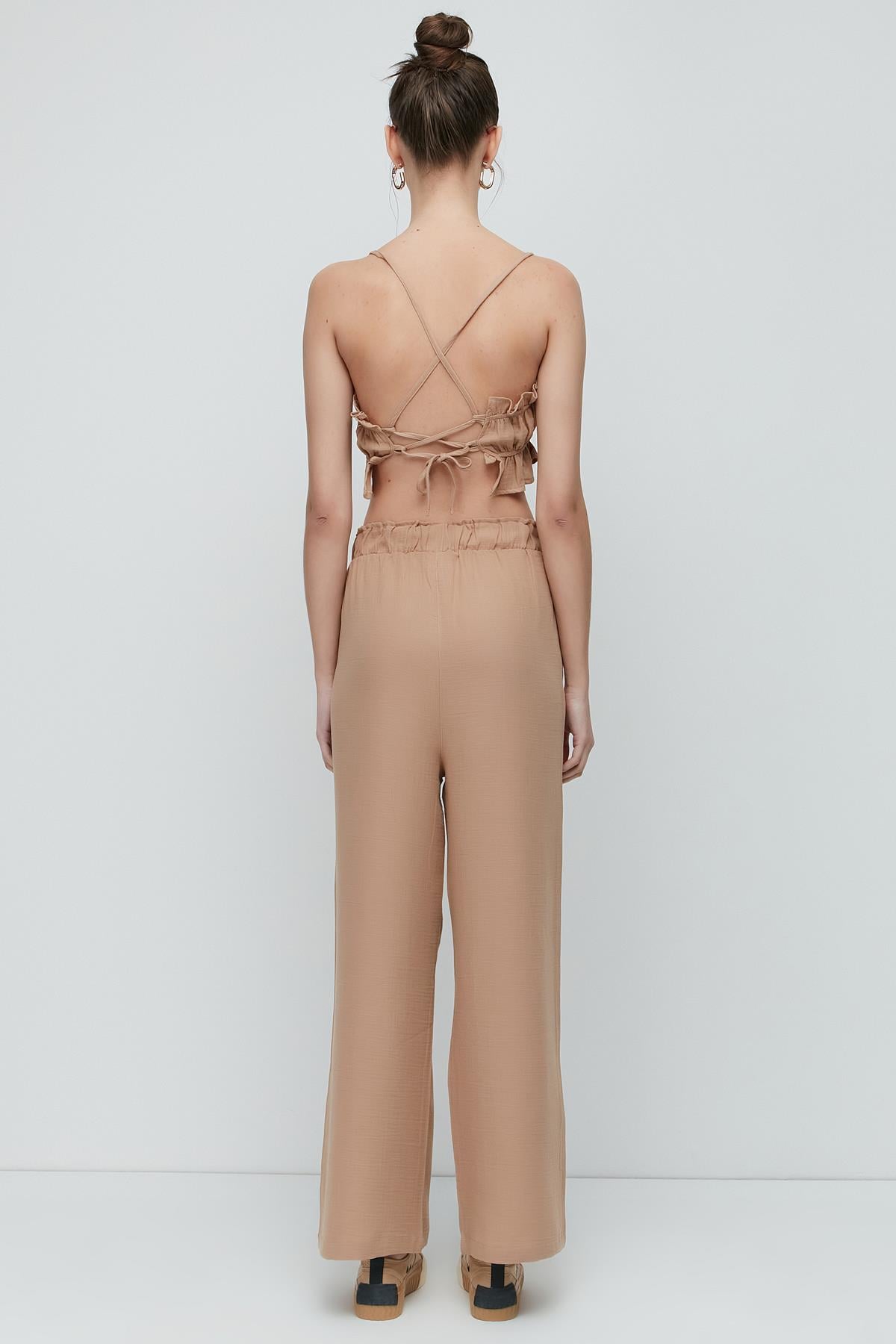 C&City Organic Cotton Muslin Crop Bustier Trousers Set 9124 Beige