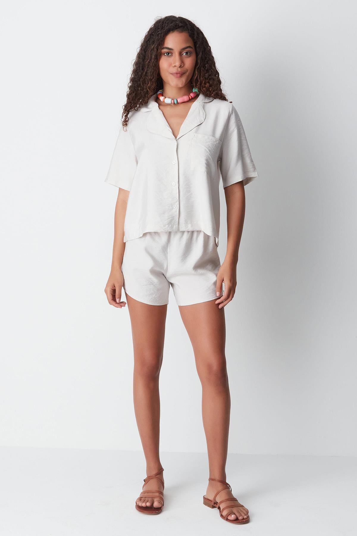 Short Sleeve Shirt and Shorts Set 9148 Beige