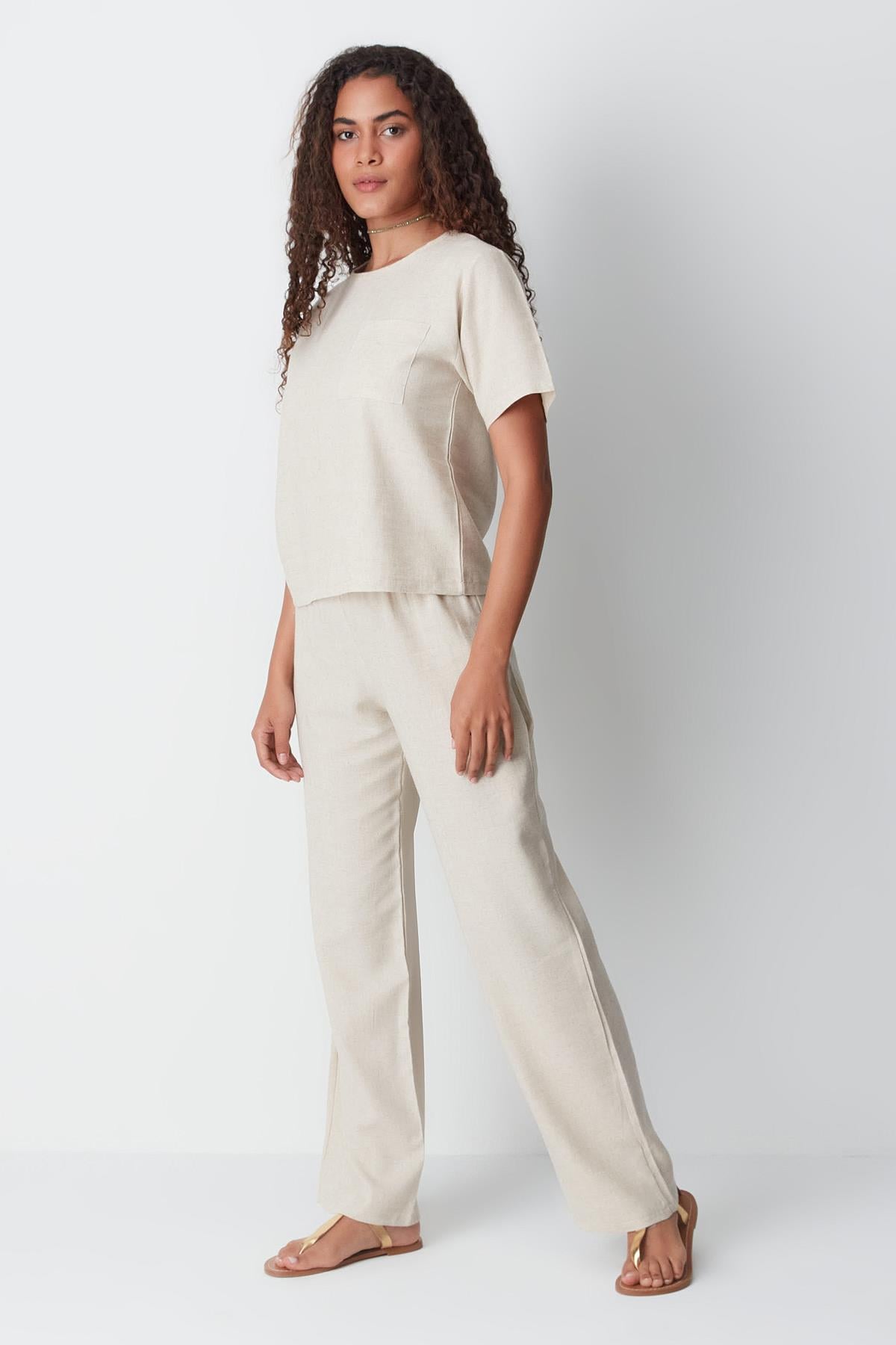 Linen String Strap Tank Set 9160 Beige