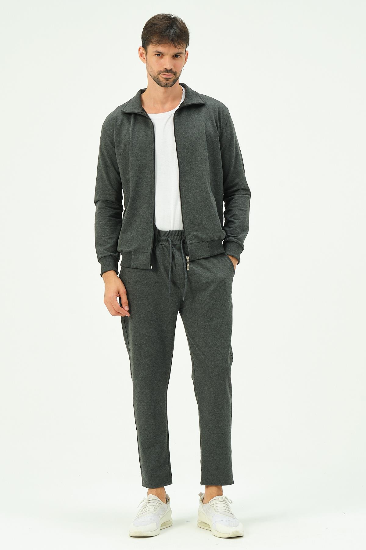 C&City Men Collared Front Zippered Straight Leg Tracksuit 8701 Anthracite