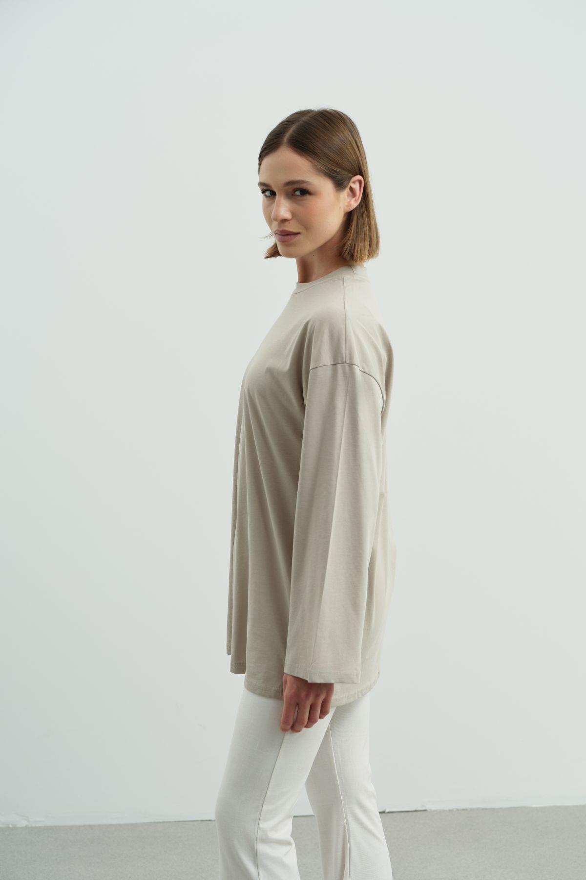 Geniş Kol Oversize 2'li Paket T-Shirt 964 Gri/Bej