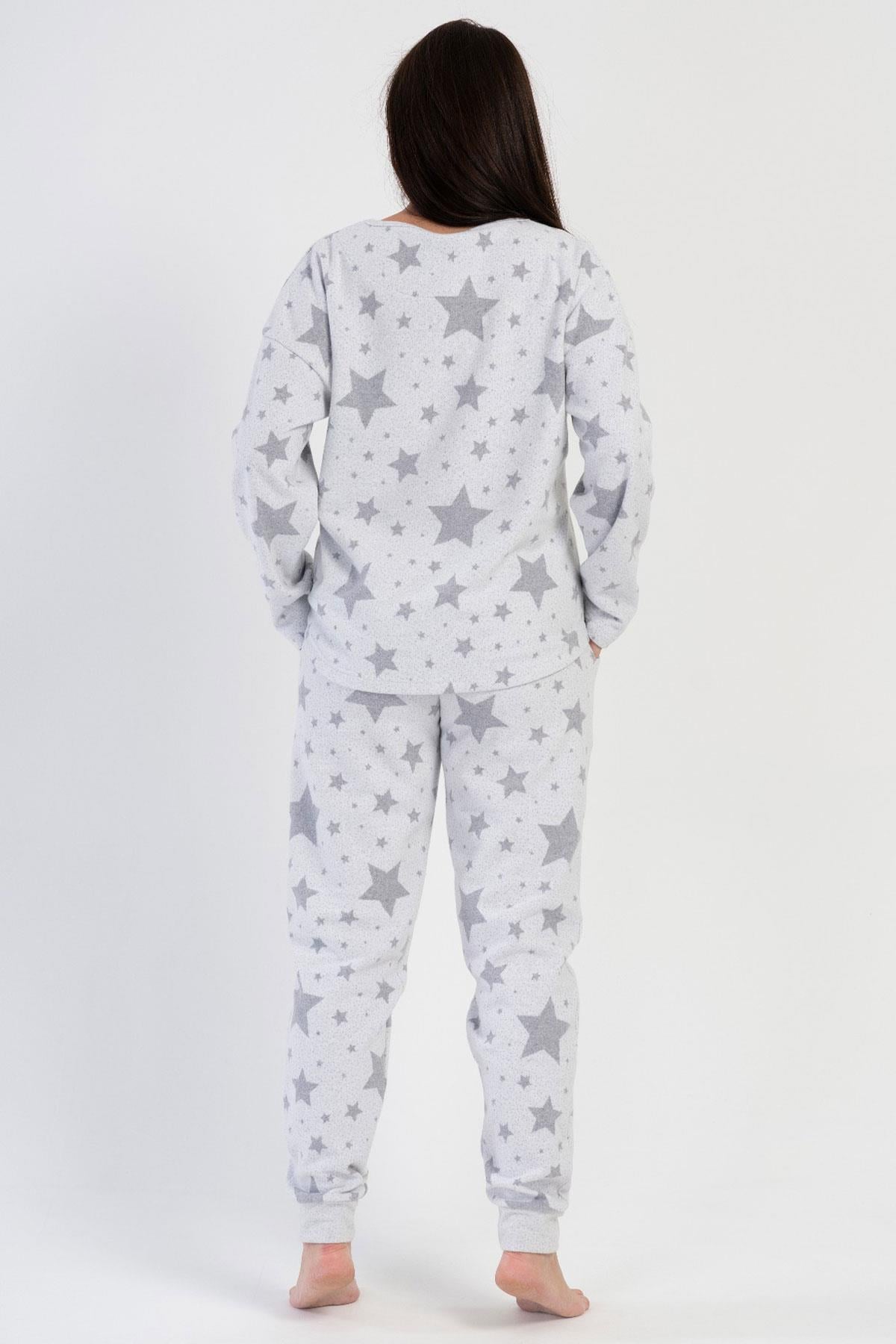 Jakarlı Kayık Yaka Düşük Omuz Uzun Kol Cepli Büyük Beden Pijama Takım 402033 Gri