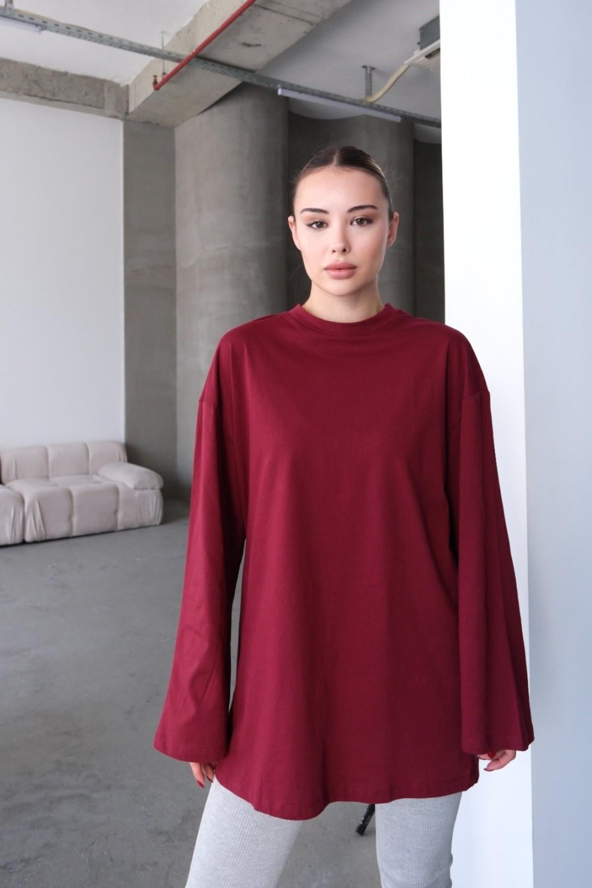 Geniş Kol Oversize 2'li Paket T-Shirt 964 Çağla/Bordo